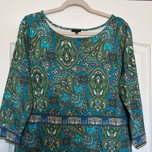 Talbots Green and Blue Paisley 3/4 three quarter Sleeve Dress turquoise sz 12w